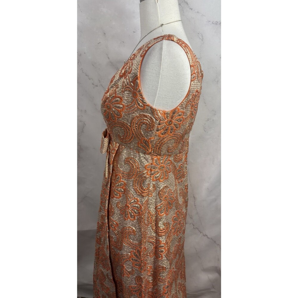 Vintage 60s Kent Originals Empire Waist Evening Gown Dress Orange Brocade 6 S - Picture 14 of 16